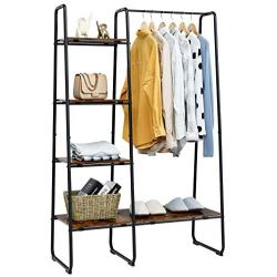 Tangkula Metal Garment Rack, Free Standing Closet Storage Organizer w/ 5 Shelves & Hanging Bar, Open Wardrobe Rack for Hanging Clothes and Storage, Clothes Rack for Bedroom Living Room Entryway