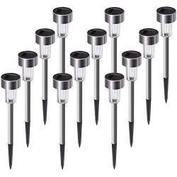 Solar Lights Outdoor, 12Pack Stainless Steel Outdoor Solar Lights - Waterproof, LED Landscape Lighting Solar Powered Outdoor Lights Solar Garden Lights for Pathway Walkway Patio Yard & Lawn-Cool White