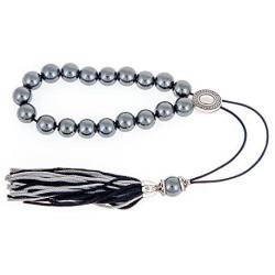 Hematite Gemstone, Handmade Greek Worry Beads or Komboloi with Alpaca Metal Parts on Pure Silk Cord & Tassel, Length 30cm, 11.8