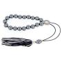 Hematite Gemstone, Handmade Greek Worry Beads or Komboloi with Alpaca Metal Parts on Pure Silk Cord & Tassel, Length 30cm, 11.8