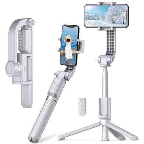 Gimbal Stabilizer for Smartphone with Extendable Bluetooth Selfie Stick and Tripod, 1-Axis Multifunction Remote 360°Automatic Rotation, Auto Balance iPhone/Android