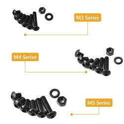 VIGRUE M3 M4 M5 Alloy Steel Hex Socket Button Head Cap Nuts Flat Washers Kit Black Screw Assortment(570 PCS)