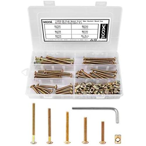 Bolts Nuts Kit, M6 Hex Socket Head Cap Screws Nuts 110PCS for Crib Bunk Bed Furniture Cot, Barrel Bolt Nuts Hardware Replacement Kit Made of Plated Zinc High Speed Steel, 1 Hex Key for Free