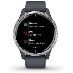 Garmin Venu, GPS Smartwatch with Bright Touchscreen Display, Features Music, Body Energy Monitoring, Animated Workouts, Pulse Ox Sensors and More, Granite Blue and Silver