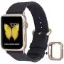 JSGJMY Compatible with Apple Watch Band 38mm 40mm 42mm 44mm Women Men Genuine Leather Replacement Strap for iWatch Series SE 6 5 4 3 2 1 (Black with Champagne Gold Clasp, 38mm/40mm S/M)