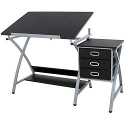 HomGarden Adjustable Drawing Desk Drafting Table Folding Art Craft Table Station w/Stool and 3 Storage Drawers