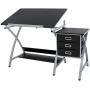 HomGarden Adjustable Drawing Desk Drafting Table Folding Art Craft Table Station w/Stool and 3 Storage Drawers