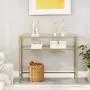 VASAGLE Console Table, Modern Sofa or Entryway Table, Tempered Glass Table, Metal Frame, 2 Shelves, Adjustable Feet, for Living Room, Hallway, Gold Color ULGT025A01 VASAGLE Console Table, Modern Sofa or Entryway Table, Tempered Glass Table, Metal Frame, 2 Shelves, Adjustable Feet, for Living Room, Hallway, Gold Color ULGT025A01