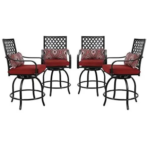 PHI VILLA Patio Outdoor Swivel Bar Stools Set of 4 Patio Bar Height Bistro Dining Chairs Garden Furniture Sets All Weather Metal Frame with Red Cushion PHI VILLA Patio Outdoor Swivel Bar Stools Set of 4 Patio Bar Height Bistro Dining Chairs Garden Furniture Sets All Weather Metal Frame with Red Cushion
