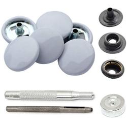 Trimming Shop 10 Sets 15mm Snap Fasteners with 4 Part Press Studs with Hand Fixing Tool, Lightweight, Durable Metal Nickle Free Poppers for Leather, Jackets, Straps, Clothes Repair Grey White