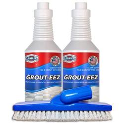 IT JUST WORKS! Grout-Eez Super Heavy Duty Tile & Grout Cleaner and whitener. Quickly Destroys Dirt & Grime. Safe For All Grout. Easy To Use. 2 Pack With FREE Stand-Up Brush. Clean-eez