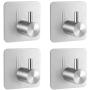 Fulgente Stainless Steel Self-Adhesive Towel Hooks for Bathroom, Damage Free Stick On Bathroom Kitchen Waterproof Wall Hooks for Hanging Heavy Duty Towel Rack Shower Hooks Adhesive, 4 Pack