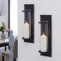 Danya B Metal Pillar Candle Sconces with Glass Inserts - A Wrought Iron Rectangle Wall Accent (Set of 2), Black Danya B Metal Pillar Candle Sconces with Glass Inserts - A Wrought Iron Rectangle Wall Accent (Set of 2), Black
