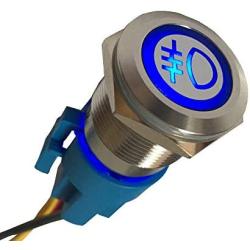 Etopar 12V 5A 19mm Car Auto Blue LED Light Lamp Rear Fog Push Button Stainless Steel Metal Toggle Switch Socket Plug