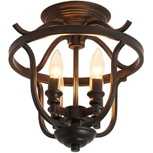 UOFUS Rustic  Semi Flush Mount Ceiling Light Fixtures，4-Light Black Metal Chandelier ，Farmhouse Lighting for Kitchen Foyer Bar Entryway Bedroom Living Room Island Laundry Room (Black)