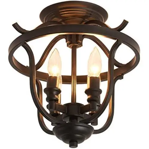 UOFUS Rustic Semi Flush Mount Ceiling Light Fixtures,4-Light Black Metal Chandelier ,Farmhouse Lighting for Kitchen Foyer Bar Entryway Bedroom Living Room Island Laundry Room (Black) UOFUS Rustic Semi Flush Mount Ceiling Light Fixtures,4-Light Black Metal Chandelier ,Farmhouse Lighting for Kitchen Foyer Bar Entryway Bedroom Living Room Island Laundry Room (Black)