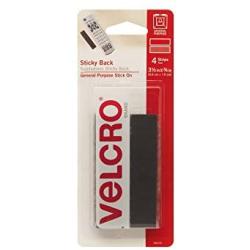 VELCRO Brand Sticky Back Strips with Adhesive | 4 Count | Black 3 1/2 x 3/4 In | Hook and Loop Fasteners for Home Organization, Classroom or Office