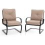 PHI VILLA Patio Spring Motion Metal Dining Chairs with Padded Beige Cushion, Set of 2 for Outdoor Deck, Porch