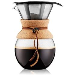 Bodum 11571-109 Pour Over Coffee Maker with Permanent Filter, Glass, 34 Ounce, 1 Liter, Cork Band