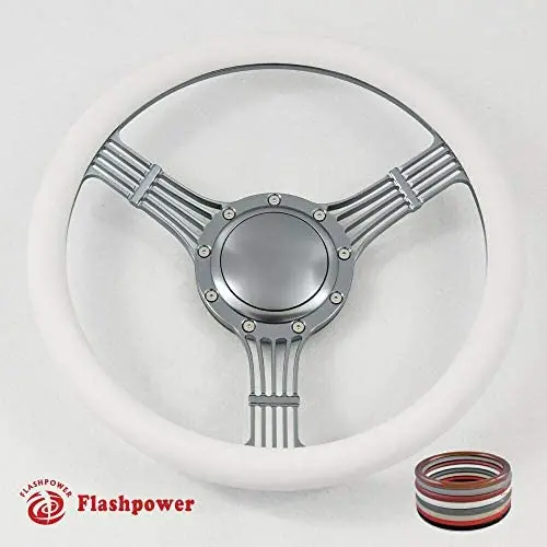 15.5'' Gun Metal Billet Steering Wheel Half Wrap with Horn Button-White 15.5'' Gun Metal Billet Steering Wheel Half Wrap with Horn Button-White