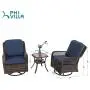 PHI VILLA Rattan Swivel Rocking Chairs 3 PC Patio Conversation Set, 2 Cushioned Chairs & 1 Side Table