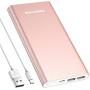 POWERADD Pilot 4GS 12000mAh 8-Pin Input Portable Charger External Battery Pack with 3A High-Speed Output Compatible with iPhone, iPad, iPod and More - Rose Gold (8 Pin Cable Include)