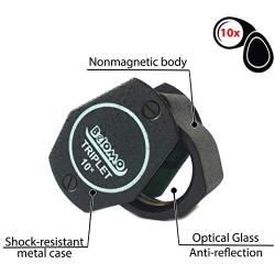 BelOMO 10x Triplet. Jewelers Loupe Magnifier 21mm (.85''). Optical Glass with Anti-Reflection Coating for a Bright, Clear and Color Correct View. Foldable Loupe for Gems, Jewelry, Coins and Trichomes