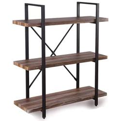 Homissue 3-Tier Industrial Bookcase and Book Shelves, Vintage Wood and Metal Bookshelves, Retro Brown