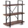Homissue 3-Tier Industrial Bookcase and Book Shelves, Vintage Wood and Metal Bookshelves, Retro Brown