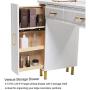 Iwell Vanity Table Set with 3 Colors Lighted Mirror, 1 Storage Cabinet & 2 Drawers, Dressing Makeup Table with Cushioned Stool, Gift for Girl, Women, Dresser Desk for Bedroom, Bathroom White