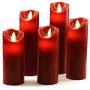 Vinkor Flameless Candles Battery Operated Candles 4'' 5'' 6'' 7'' 8'' Set of 5 Burgundy Real Wax Pillar LED Candles with 10-Key Remote and Cycling 24 Hours Timer