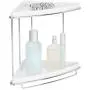 mDesign Metal 2-Tier Corner Storage Organizing Caddy Stand for Bathroom Vanity Countertops, Shelving or Under Sink - Free Standing, 2 Shelves - White/Chrome