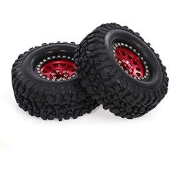 GoolRC 2PCS 2.2 Inch RC Rubber Tire Alloy Beadlock Rims Wheel Upgrade Parts for Traxxas Hsp Redcat Tamiya Axial Scx10 D90 Hpi RC Crawler (Red)