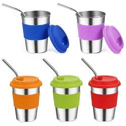 Stainless Steel Kids Cups with Lids and Straws,12oz Metal Kids Drinking Tumblers with Straws,18/8 Steel Kids Drinking Glasses with Lids,Steel Sippy Cups with Lids for Kids and Toddlers