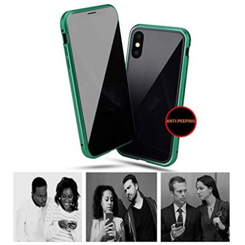 MIMEI Privacy Magnetic Case for iPhone 7P 8Plus 5.5'' Clear Double Sided Tempered Glass [Magnet Absorption Metal Bumper Frame] Thin Anti-Spy 360 Full Protective Phone Case 5.5'' (Green, 7P/8P 5.5'')