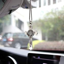 EING Metal And Crystal Diamond Cross Jesus Christian Car Rear View Mirror Pendant Hanging Car Styling Accessories Auto Decoration,Silver