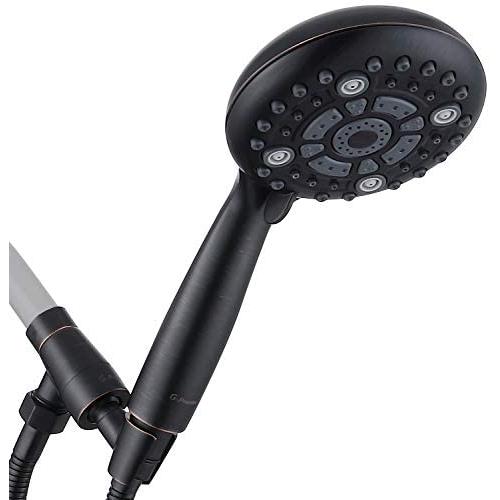 G-Promise Handheld Shower Head High Pressure 6 Spray Settings, Detachable Hand Held Showerhead 4.9'' Face with Extra Long Flexible Hose and Metal Adjustable Bracket (Oil Rubbed Bronze)