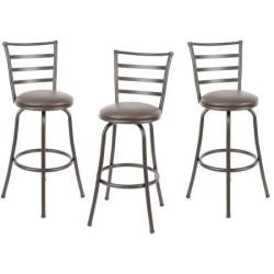 Mainstays Adjustable-Height Swivel Barstool, Hammered Bronze Finish, Set of 3 - Brown