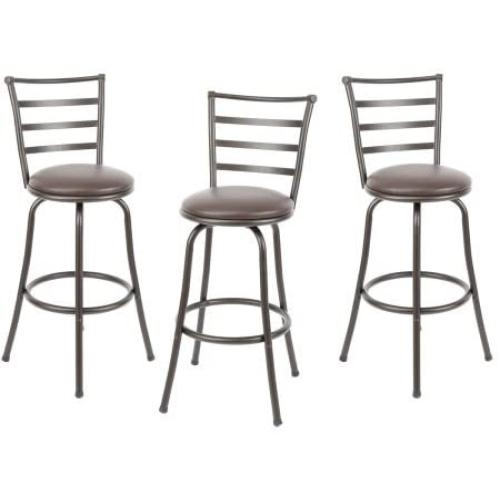 Mainstays Adjustable-Height Swivel Barstool, Hammered Bronze Finish, Set of 3 - Brown