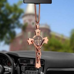 EING Metal And Crystal Diamond Cross Jesus Christian Car Rear View Mirror Pendant Hanging Car Styling Accessories Auto Decoration,Rose Gold