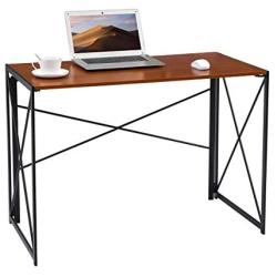 Writing Computer Desk Modern Simple Study Desk Industrial Style Folding Laptop Table for Home Office Notebook Desk Walnut Brown Desktop Black Frame