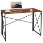 Writing Computer Desk Modern Simple Study Desk Industrial Style Folding Laptop Table for Home Office Notebook Desk Walnut Brown Desktop Black Frame