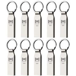 10 X 32GB Metal USB 2.0 Flash Drives Waterproof Bulk Thumb Drive Jump Drive Pen Drive Memory Stick with Keyring,Silvery(32G,10pack)