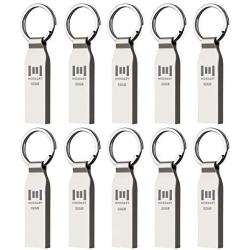 10 X 32GB Metal USB 2.0 Flash Drives Waterproof Bulk Thumb Drive Jump Drive Pen Drive Memory Stick with Keyring,Silvery(32G,10pack)