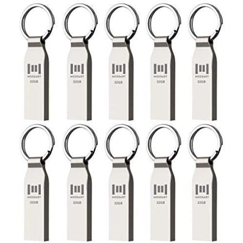 10 X 32GB Metal USB 2.0 Flash Drives Waterproof Bulk Thumb Drive Jump Drive Pen Drive Memory Stick with Keyring,Silvery(32G,10pack)