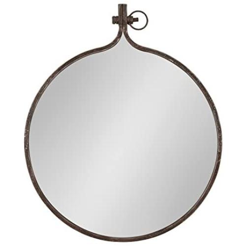 Kate and Laurel Yitro Round Industrial Rustic Metal Framed Wall Mirror, 23.5x28.5, Rustic Metal, Chic Industrial Accent Mirror for Wall