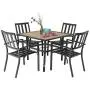 MFSTUDIO 5 Piece Patio Dining Set Metal Patio Armrest Dining Stackable Chairs and Larger Square Table Set, 37'' Square Bistro Table and 4 Backyard Garden Chairs - Umbrella Hole 1.57''