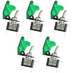 ESUPPORT Car Green Cover Green LED Light Rocker Toggle Switch SPST ON Off Pack of 5