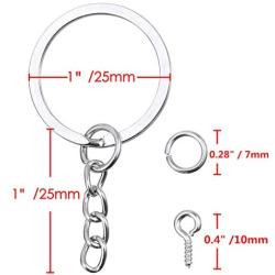 HAUTOCO 100Pcs Keychain Rings with Chain, Open Jump Rings and Screw Eye Pins for Crafts Charm Jewelry Making(1 Inch/25mm)