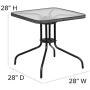 Flash Furniture 28 Square Tempered Glass Metal Table with Gray Rattan Edging
